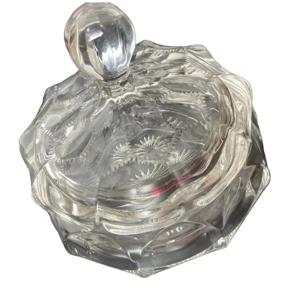 Vintage 1940's Honey Cone pattern Covered Vanity Jar Clear glass